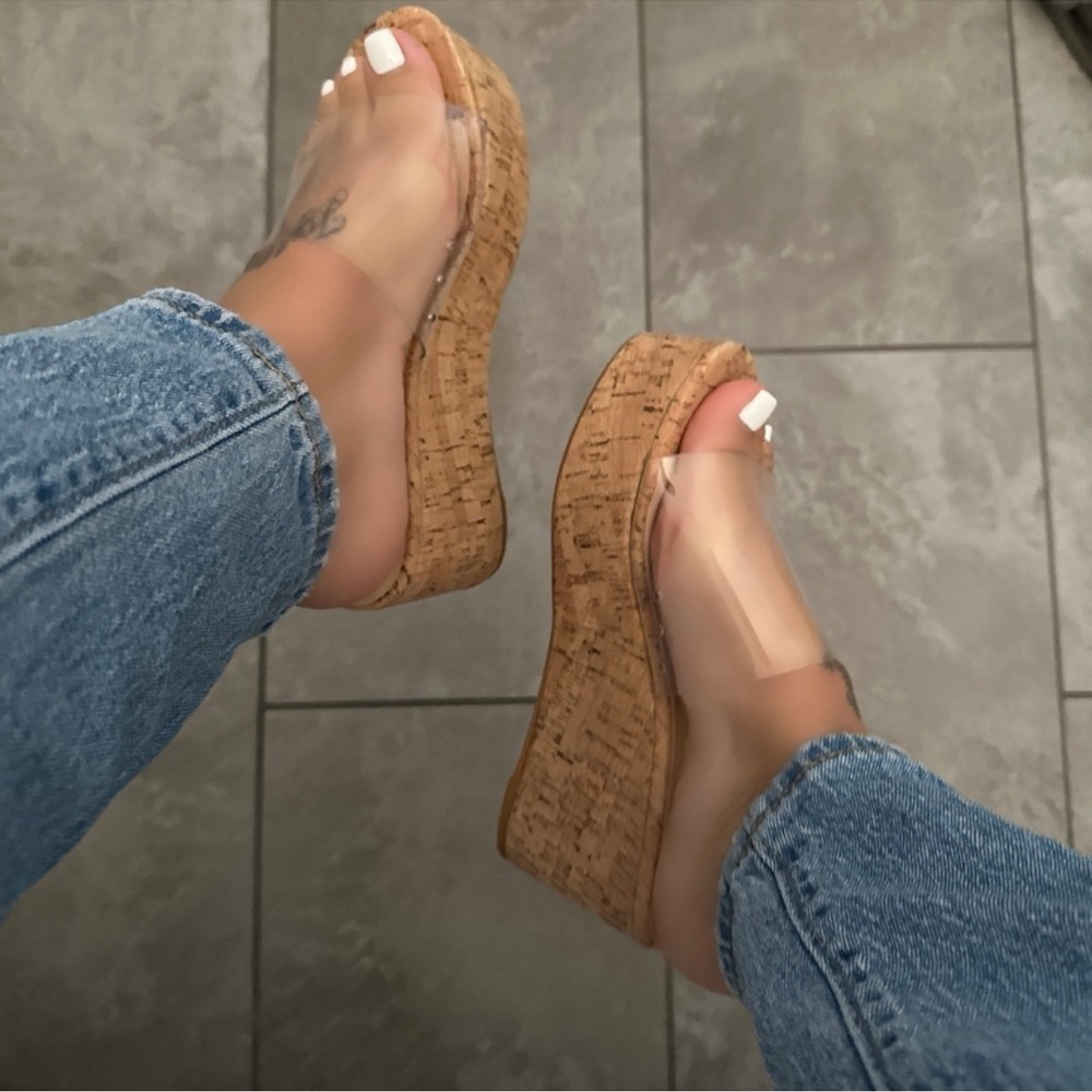 Transparent Cork Wedge Sandals